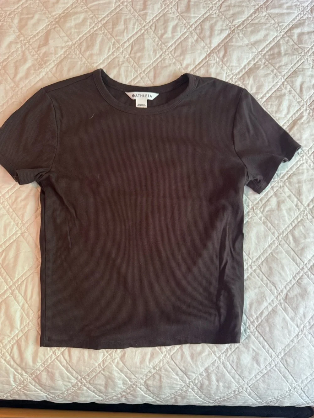 Athleta Signature Rib Dark Brown Short Sleeve Crew Tee - Picture 1 of 2